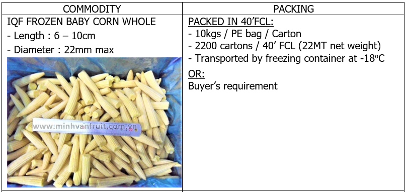 IQF Frozen Baby Corn