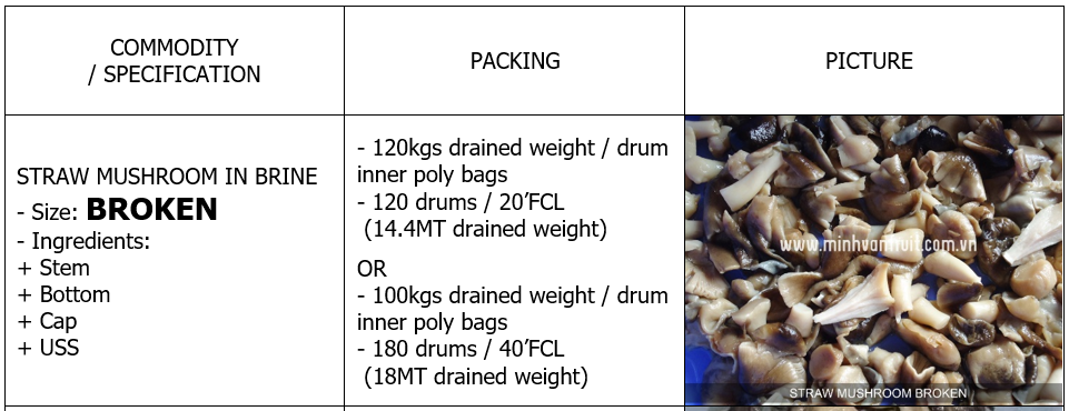 Straw Mushroom in Brine Broken