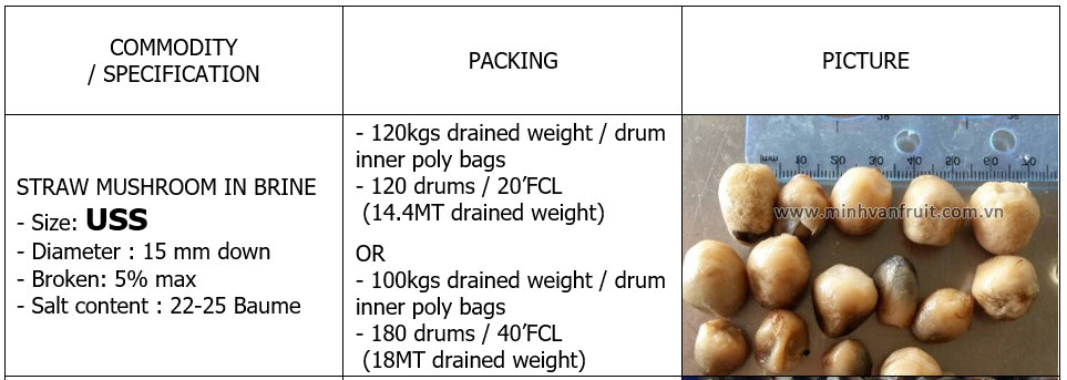 Straw Mushroom in Brine USS